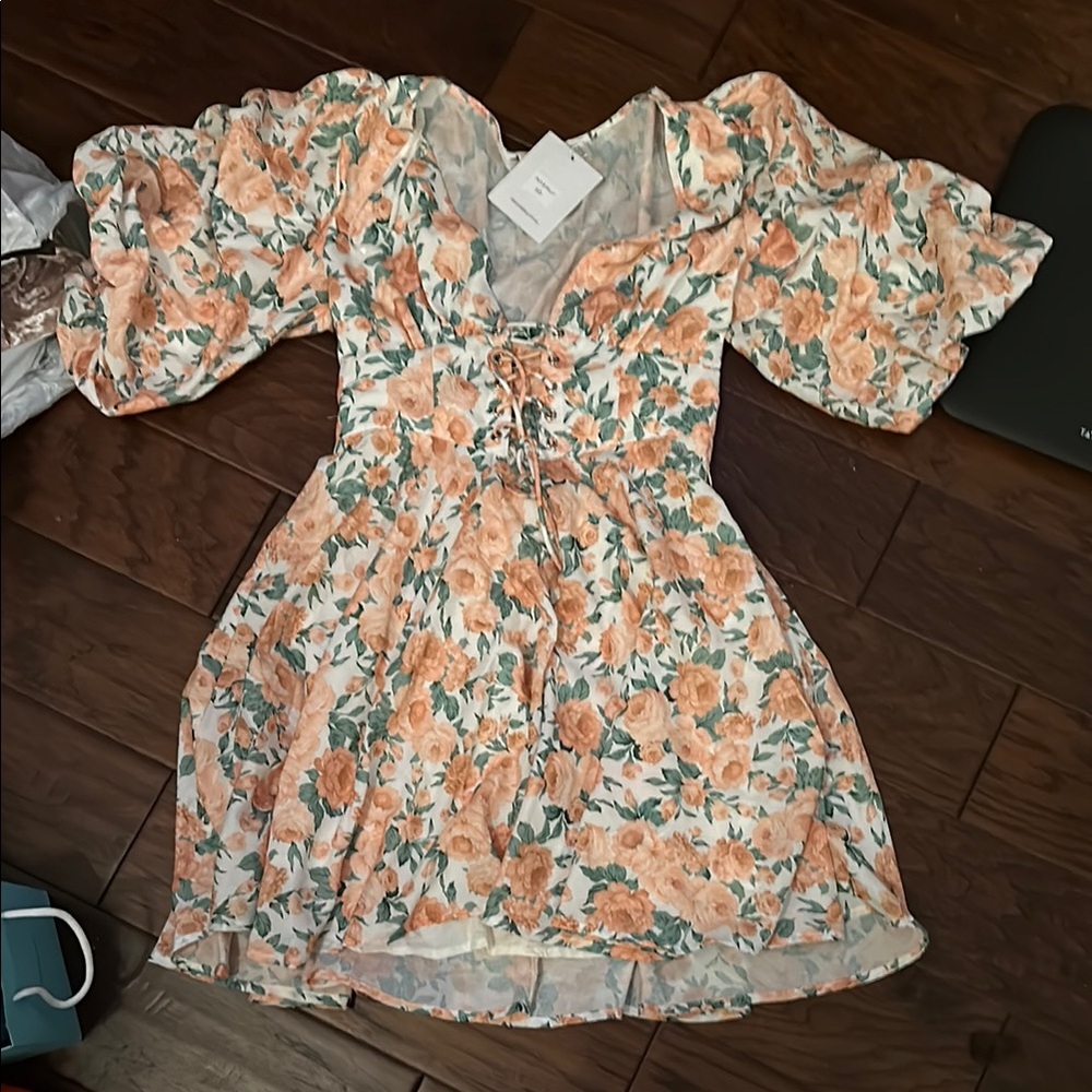 Floral Peach and Green Kids Dress